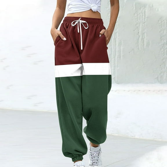 CLOISE Jogger Sweatpants Women Baggy Joggers Comfort Pull on High Waisted Elastic Bottom Pants Army Green Gym Elastic Waist Drawstring Striped Sweatpants with Pockets Fashion Classic Long Pants