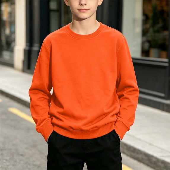 CLOISE Kids Boys Girls Cute Sweatshirts Crew Neck Casual Pullover Tops Solid Color Long Sleeve Cuffed Sleeve Fall Loose Clothes Orange 1-2T