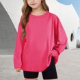 thumbnail image 1 of CLOISE Kids Girls Boys Long Sleeve T Shirts Tops Crewneck Casual Pullover Solid Color Loose Blouses Hot Pink 14T, 1 of 8