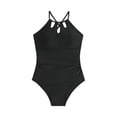 thumbnail image 1 of CLOISE Kids Girls Swimsuits 1 Piece Full Coverage Halter Neck Swimwear Crossed Straps Solid Cut Out Vacation Beachwear, 1 of 5