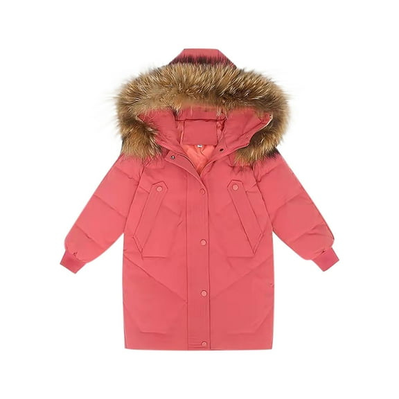 CLOISE Kids Puffer Jacket Boys with Hood Long Cotton Pockets Snowsuit Pink 10-14T