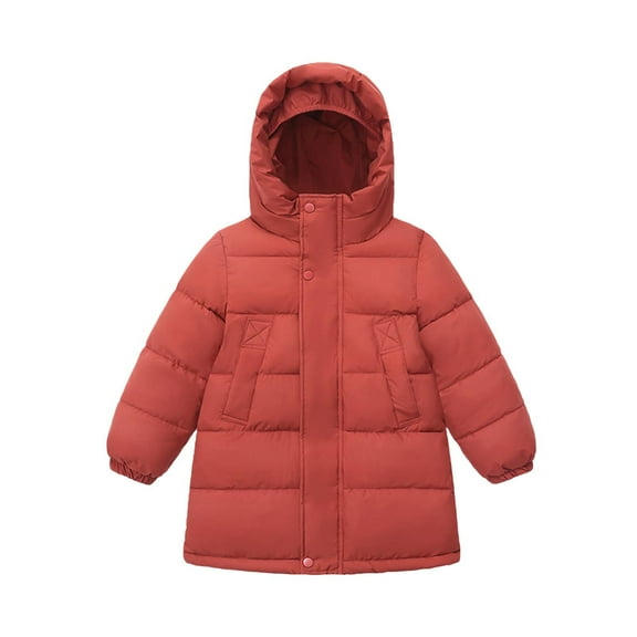 CLOISE Kids Puffer Jacket Girls with Hood Long Fleece Lining Pockets Winter Coats Red 3-12T