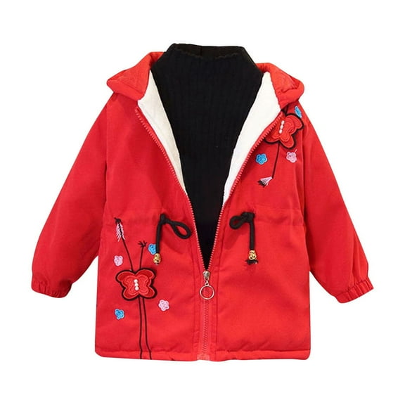 CLOISE Kids Puffer Jacket with Hood Short Fleece Lining Pockets Winter Coats Red 90-160
