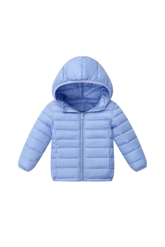 Kids Puffer Jacket with Hood Short Lightweight Pockets Snow Outwear Blue 110-170