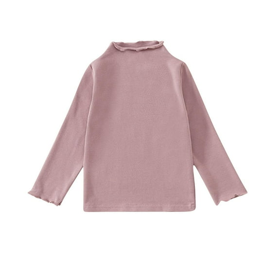 CLOISE Kids Shirts Boys Girls Youth Long Sleeve Crew Neck Tops Solid Ruffle Trim Cotton Casual Fashion Fall Winter Clothes Pink 1-10T