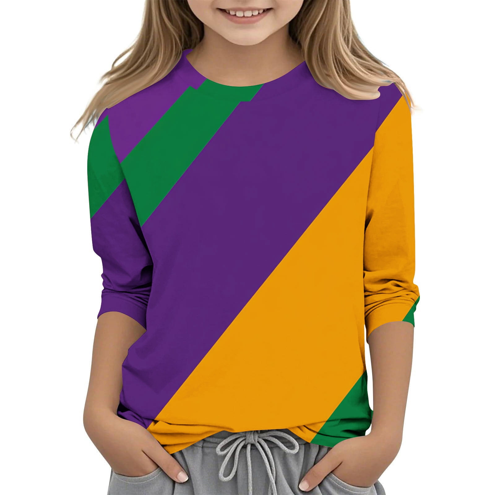CLOISE Kids Shirts Boys Girls Youth Mardi Gras Purple 3/4 Sleeve Crew ...