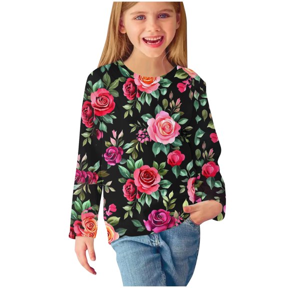 CLOISE Kids Shirts Boys Long Sleeve Girls Teen Crew Neck Tops Floral Casual Fashion Fall Winter Clothes Multicolor 140