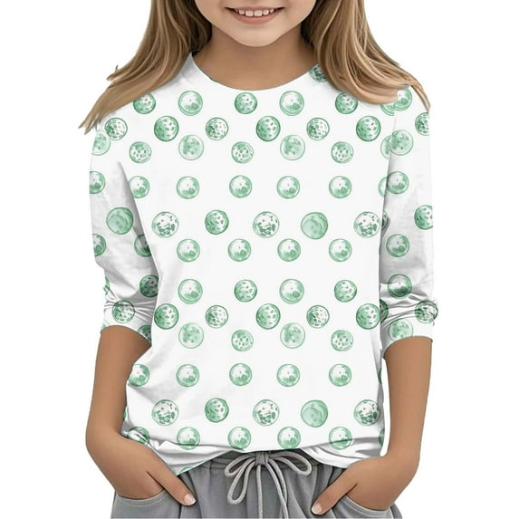 CLOISE Kids Shirts Girls 3/4 Sleeve Boys Youth Crew Neck Tops Print Casual Fashion Fall Winter Clothes Green 3-12T