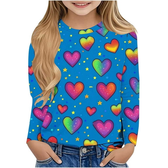 CLOISE Kids Shirts Girls Long Sleeve Boys Teen Crew Neck Tops Heart Casual Fashion Fall Winter Clothes Multicolor 130
