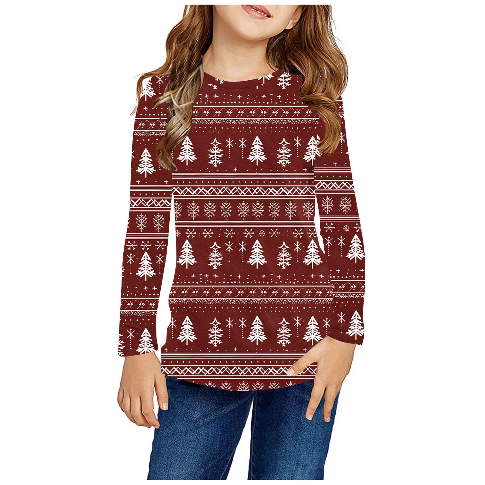 CLOISE Kids Shirts Long Sleeve Boys Girls Teen Christmas Crew Neck Tops Christmas Tree Print ...
