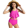 thumbnail image 1 of CLOISE Kids Swimsuits Girls 2 Piece Tankini with Shorts Full Coverage Bathing Suit Solid Swimwear Ruffle Vacation Beachwear, 1 of 7