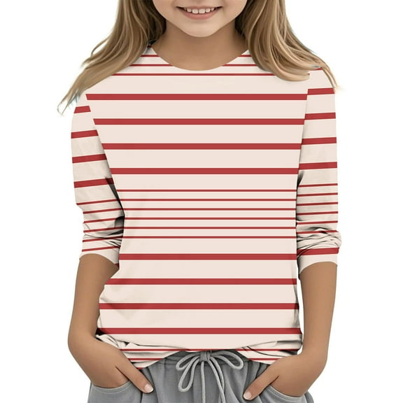 CLOISE Kids T Shirts 3/4 Sleeve Boys Girls Toddler Red Crew Neck Tops Striped Outfits Fall Winter Clothes Red 3T