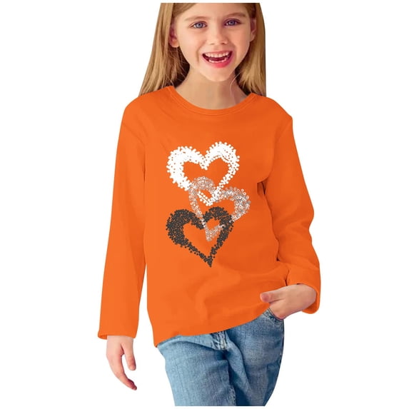 CLOISE Kids T Shirts Long Sleeve Boys Girls Youth Crew Neck Tops Heart Casual Fashion Fall Winter Clothes Orange 11T