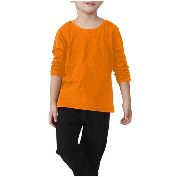 CLOISE Kids T Shirts Long Sleeve Boys Girls Youth Crew Neck Tops Solid Cotton Outfits Fall Winter Clothes Orange 2-11T