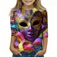 thumbnail image 1 of CLOISE Kids White T Shirt 3/4 Sleeve Boys Girls Youth Mardi Gras Crew Neck Tops Print Outfits Fall Winter Clothes Multicolor 110, 1 of 5