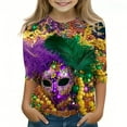 thumbnail image 1 of CLOISE Kids White T Shirt 3/4 Sleeve Girl Boys Youth Mardi Gras Crew Neck Tops Print Casual Fashion Fall Winter Clothes Multicolor 110, 1 of 5