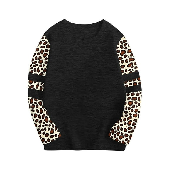 CLOISE Kids White T Shirt Boy Girls Toddler Black Long Sleeve Crew Neck Tops Leopard Print Casual Fashion Fall Winter Clothes 3-14T