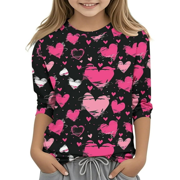 CLOISE Kids White T Shirt Boy Girls Youth 3/4 Sleeve Crew Neck Tops Heart Casual Fashion Fall Winter Clothes Multicolor 110