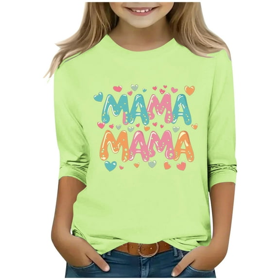 CLOISE Kids White T Shirt Girls Boys Toddler 3/4 Sleeve Crew Neck Tops Heart Casual Fashion Fall Winter Clothes Green 3-12T