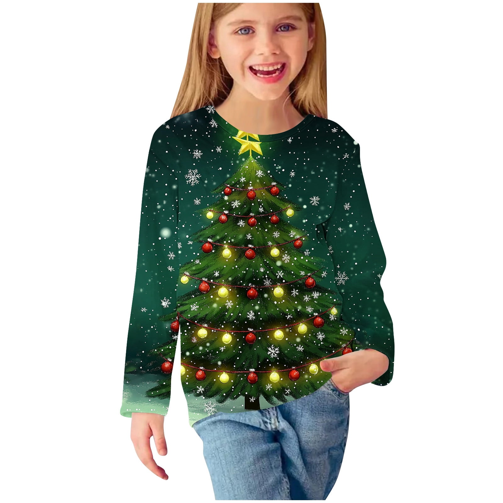 CLOISE Kids White T Shirt Long Sleeve Girl Boys Teen Christmas Crew ...