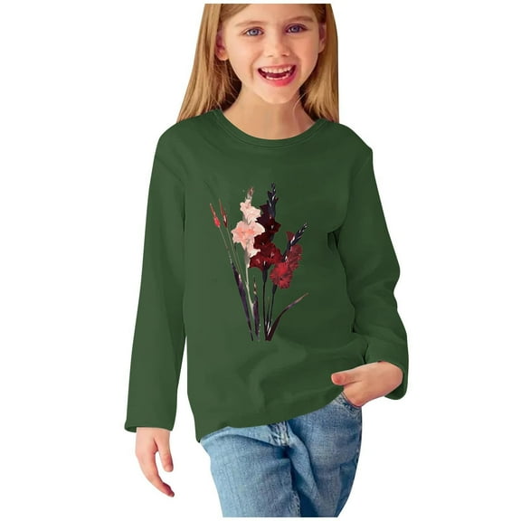 CLOISE Kids White T Shirt Long Sleeve Girl Boys Toddler Crew Neck Tops Print Outfits Fall Winter Clothes Army Green 3T