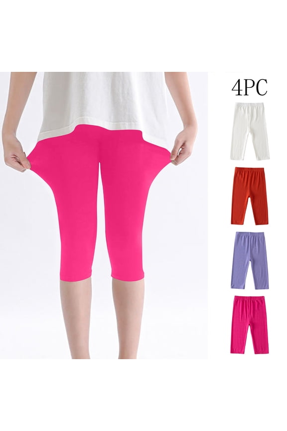 Leggings for Boys Girls 4 Pack Elastic Waist Capri Tights Stretchy Skinny Yoga Pants Solid Seamless Workout Bottoms