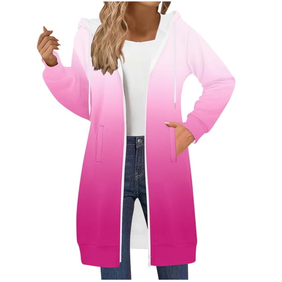 CLOISE Lightweight Hoodies for Women Pullover Pockets Sweatshirt Zip up Tunic Gradient Long Sleeve Jackets Clothes