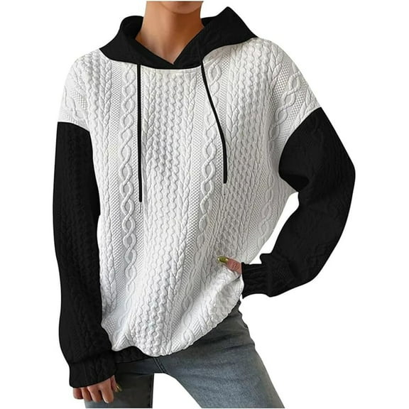 CLOISE Lightweight Sweatshirts for Women Crew Neck Tops Color Block Long Sleeve Pullover Casual Vacation Clothes White M