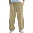 thumbnail image 1 of CLOISE Linen Pants for Men Pockets Big and Tall Drawstring High Waist Long Pants Beach Solid Baggy Trousers Elastic Waist Vacation Clothes, 1 of 4