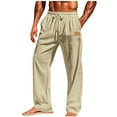 thumbnail image 1 of CLOISE Linen Pants for Men Pockets Big and Tall Drawstring High Waist Long Pants Beach Solid Baggy Trousers Elastic Waist Vacation Clothes, 1 of 8
