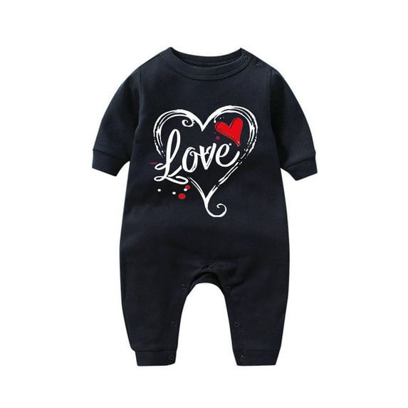 CLOISE Long Sleeve Bodysuit Boy Cotton Button Long Sleeve Hearts Printed Rompers Black 3-18 Months