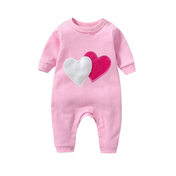 CLOISE Long Sleeve Bodysuit Boy Cotton Button Long Sleeve Hearts Printed Rompers Pink 3-18 Months