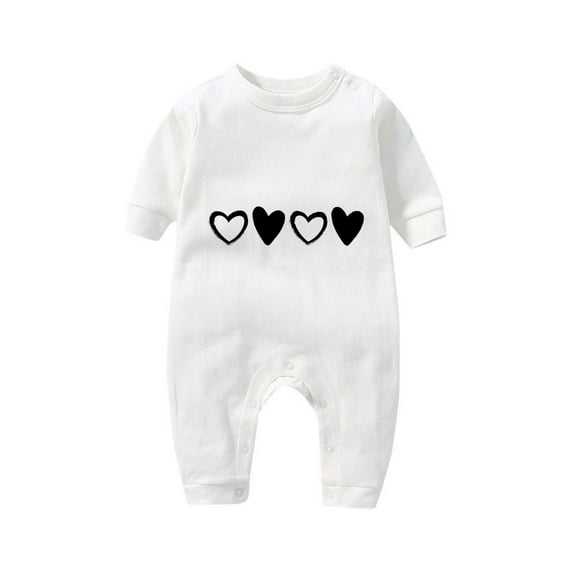 CLOISE Long Sleeve Bodysuit Girls Cotton Button Long Sleeve Hearts Printed Rompers White 3-18 Months