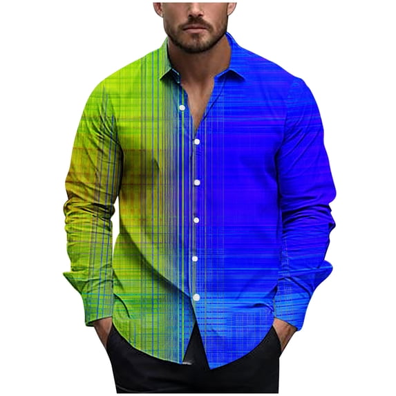 CLOISE Long Sleeve Button up Shirts for Men Collared Tops Gradient Long — free download