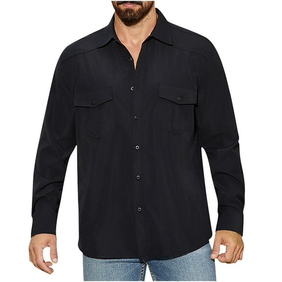 CLOISE Long Sleeve Button up Shirts for Men with Pockets Collared Tops Solid Color Long Sleeve Pullover Vacation Clothes