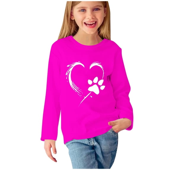 CLOISE Long Sleeve Kids Shirts Boys Girls Youth Crew Neck Tops Heart Outfits Fall Winter Clothes Hot Pink 11T