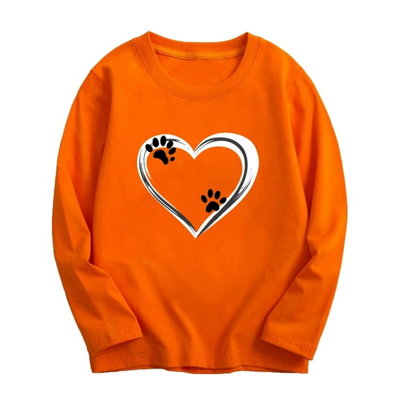 CLOISE Long Sleeve Kids Shirts Girls Boys Toddler Crew Neck Tops Heart Outfits Fall Winter Clothes Orange 2-15T