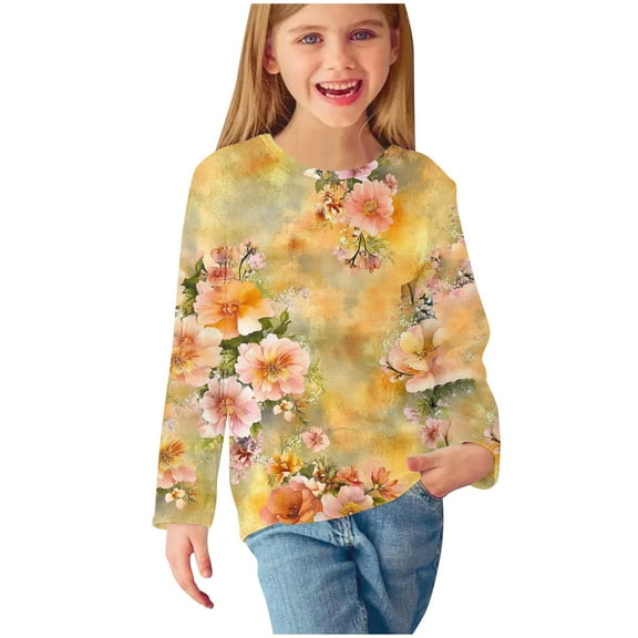 CLOISE Long Sleeve Kids Shirts Girls Boys Youth Crew Neck Tops Floral Casual Fashion Fall Winter Clothes Multicolor 120