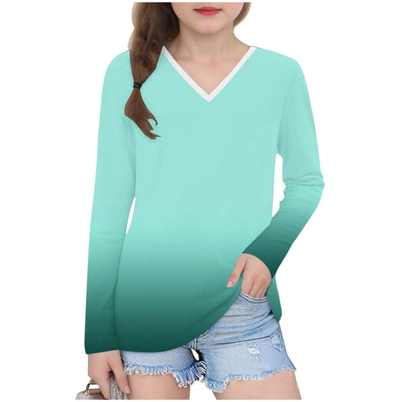 CLOISE Long Sleeve Tops for Boys Girls Kids V Neck Shirt Gradient Pullover Casual Outfits Clothes Mint Green 13T