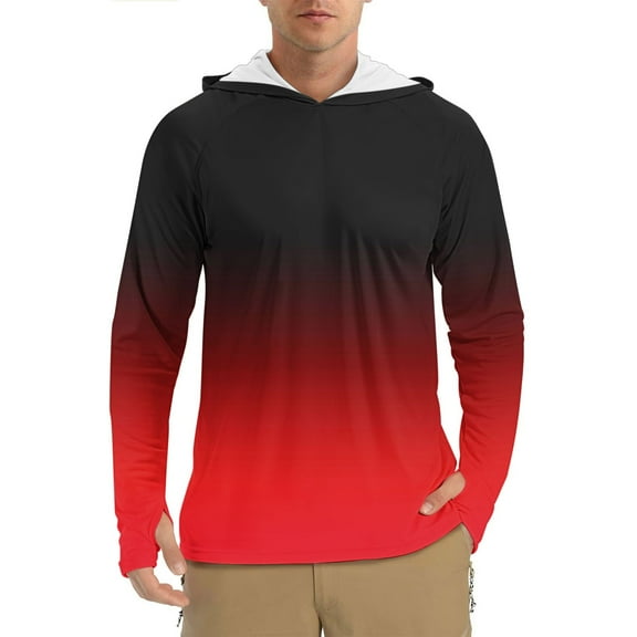 CLOISE Long Sleeve Tops for Men Big and Tall Hooded Shirt Gradient Pullover Blouses Outfits Clothes Black S