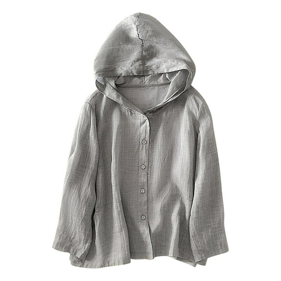 CLOISE Long Sleeve Tops for Women Zip Mock Neck Shirt Solid Color Pullover Cotton Linen Casual Fall Fashion Outfits Gray