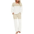 thumbnail image 1 of CLOISE Loungewear Sets for Women Two-Piece Casual Long Sleeve Sleepwear Blouses and Cozy Lounge Pants with Pockets PJ Set Comfy Color Block Plisse Striped Print Trendy Pajamas, 1 of 6