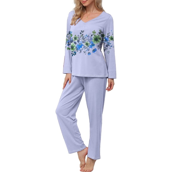 CLOISE Loungewear Sets Womens Two-Piece Cozy Long Sleeve Sleepwear Tops and Comfy Lounge Pants Pjs Sets Comfort Flower Printed Cute Nightwear