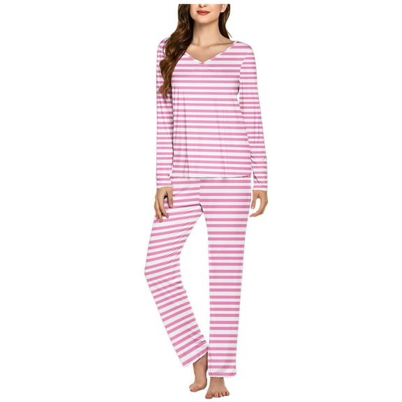 CLOISE Loungewear Sets Womens Two-Piece Cozy Long Sleeve Sleepwear Tops and Comfy Lounge Pants Pjs Sets Comfort Striped Print Funny Pajamas