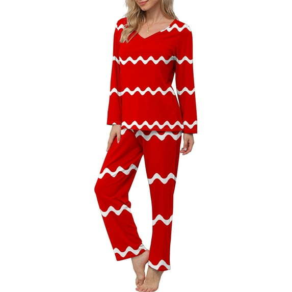 CLOISE Loungewear Sets for Women Two-Piece Casual Long Sleeve Sleepwear Blouses and Cozy Lounge Pants PJ Set Comfy Striped Print Cute Loungewear
