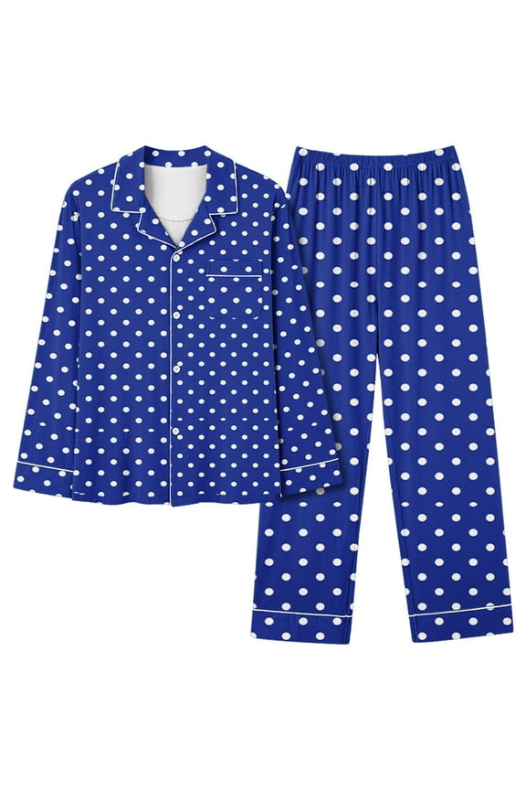 Loungewear for Women Set 2 Piece Casual Long Sleeve Sleepwear Blouses and Cozy Lounge Pants PJ Set Comfy Button Down Polka Dots Print Fashion Night Clothes