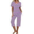 thumbnail image 1 of CLOISE Loungewear for Women Set 2 Piece Casual Short Sleeve Sleepwear Blouses and Cozy Capri Pants with Pockets PJ Set Comfy Striped Printed Trendy Pjs, 1 of 7