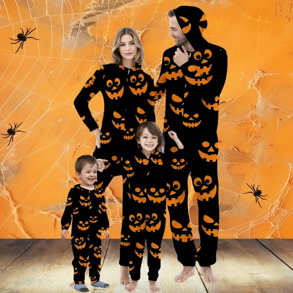CLOISE Matching Family Pajamas Halloween Ghost Onesie Pjs for Toddler 9T Little Girls Hooded Zipper Sleepwear Comfy Long Sleeve Loungewear Funny Halloween Outfits in November Multicolor