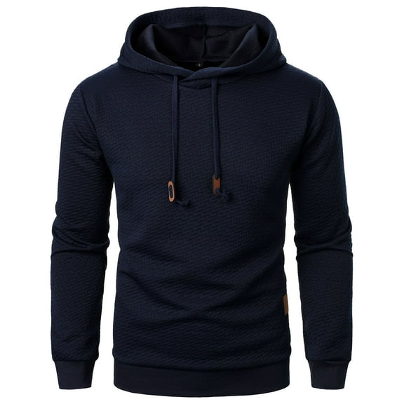 CLOISE Men Casual Tops Hooded Shirt Solid Color Long Sleeve Pullover Blouses Fall Winter Clothes Navy 2XL