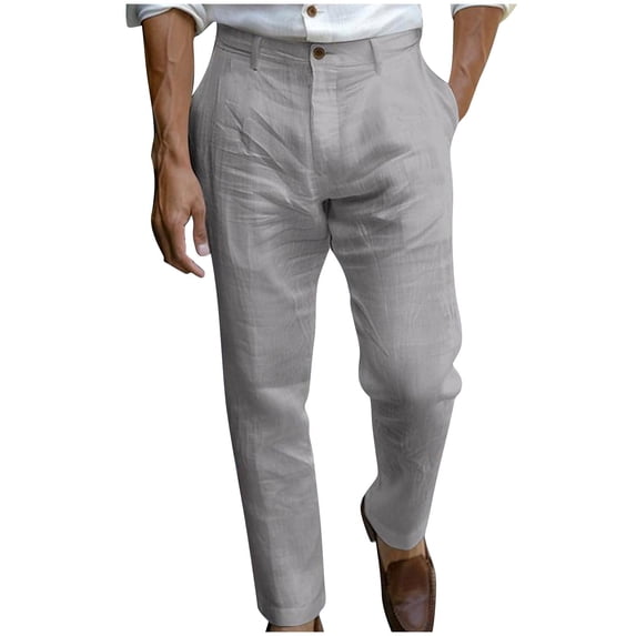 CLOISE Men Linen Pants Casual Dress Pants Pockets Big and Tall Long Pants Beach Solid Baggy Trousers Vacation Clothes